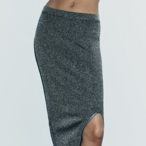 Zara METALLIC THREAD KNIT MIDI SKIRT